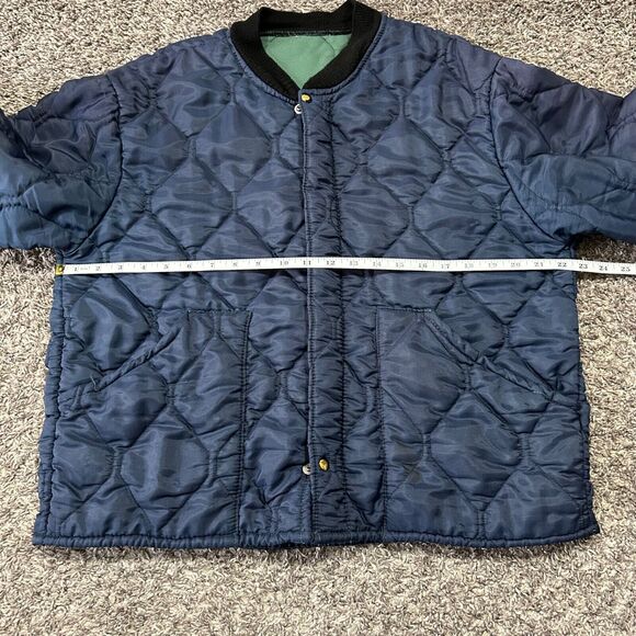 Vintage 70s Bomber Jacket Quilted Nylon Full Zip Navy Blue Military Grunge - Picture 10 of 13